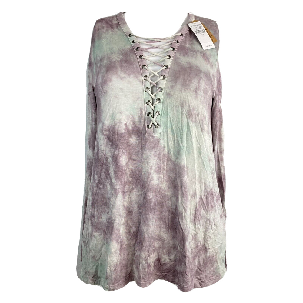 NWT‎ American Eagle Outfitters Shirt Womens Sz S Soft Sexy Purple Tie Dye Laced